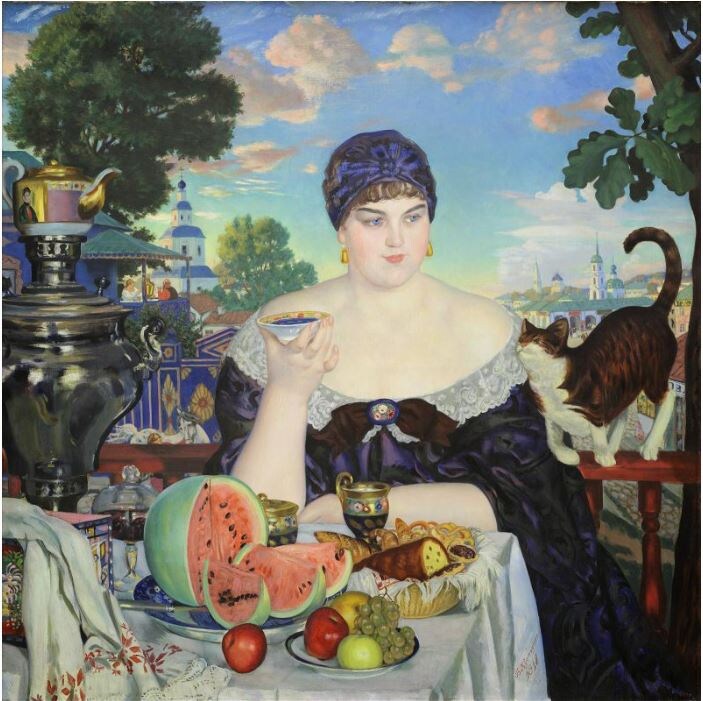 Б.М. Кустодиев «Купчиха за чаем». Государственный Русский музей.