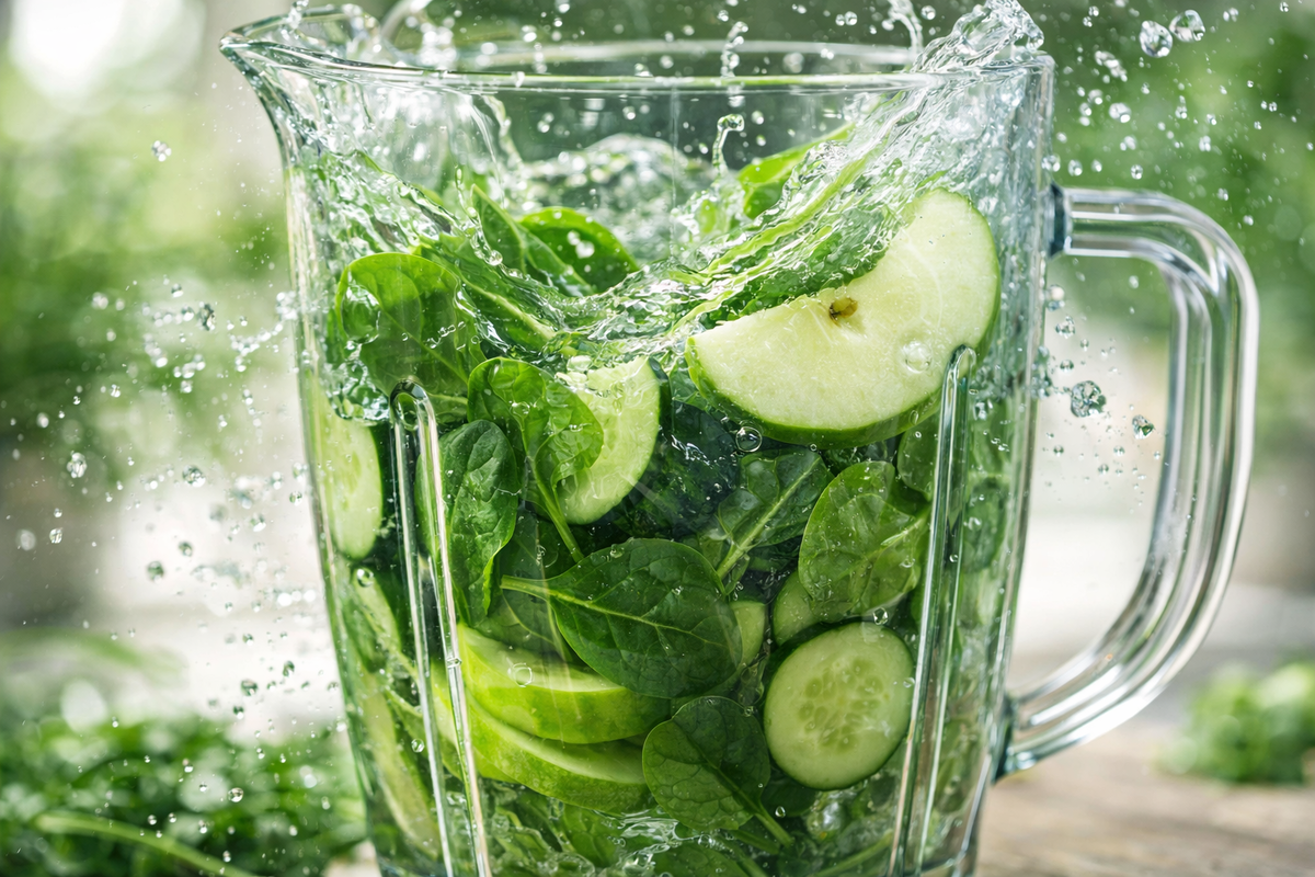 Шпинат — источник витаминов, огурец увлажняет, а сельдерей работает как мягкий детокс-компонент.