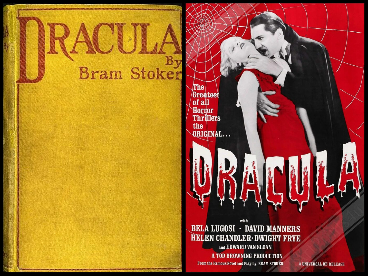 "Дракула" (авт. Брэм Стокер, 1897), "Дракула" (реж. Тод Браунинг, Карл Фройнд, 1931).