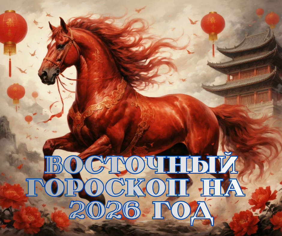 Восточный гороскоп на 2026 год (Год Красной лошади). Картинка создана при помощи ИИ.