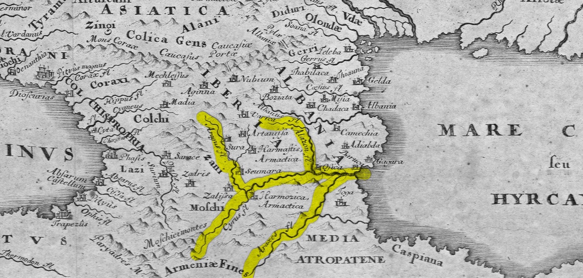 На фото: Алазань_Кура_АВракс__Карта Христофора Целлариуса.