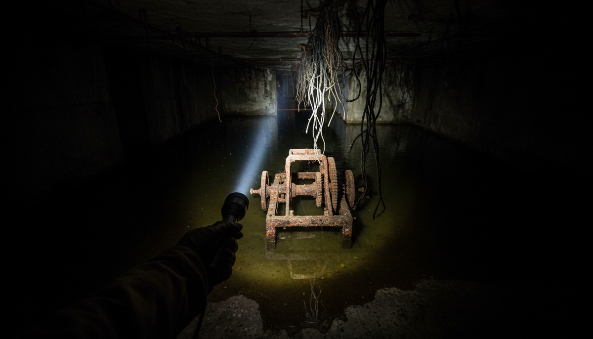 Луч фонаря выхватывает странную раму в темноте ЗУСа