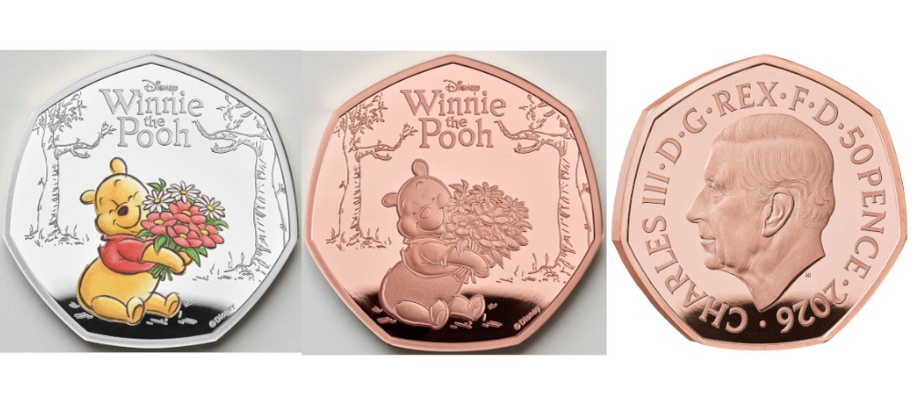    Монета Великобритании 50 пенсов 2026 года Винни-Пух доброта цветы Стоакровый лес