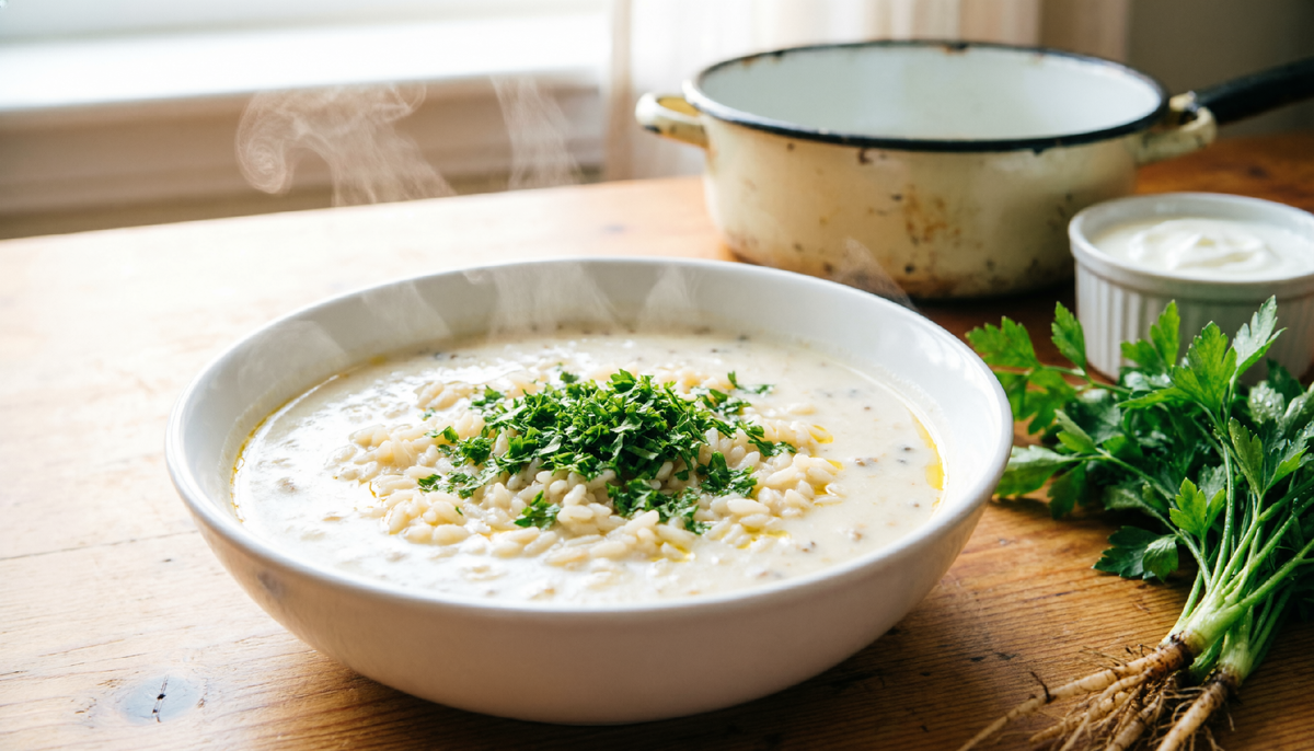🥣 Ливанский йогуртовый суп “Шурбат Лабан” по-уфимски: вместо мяты — укроп, вместо баранины — рис. 