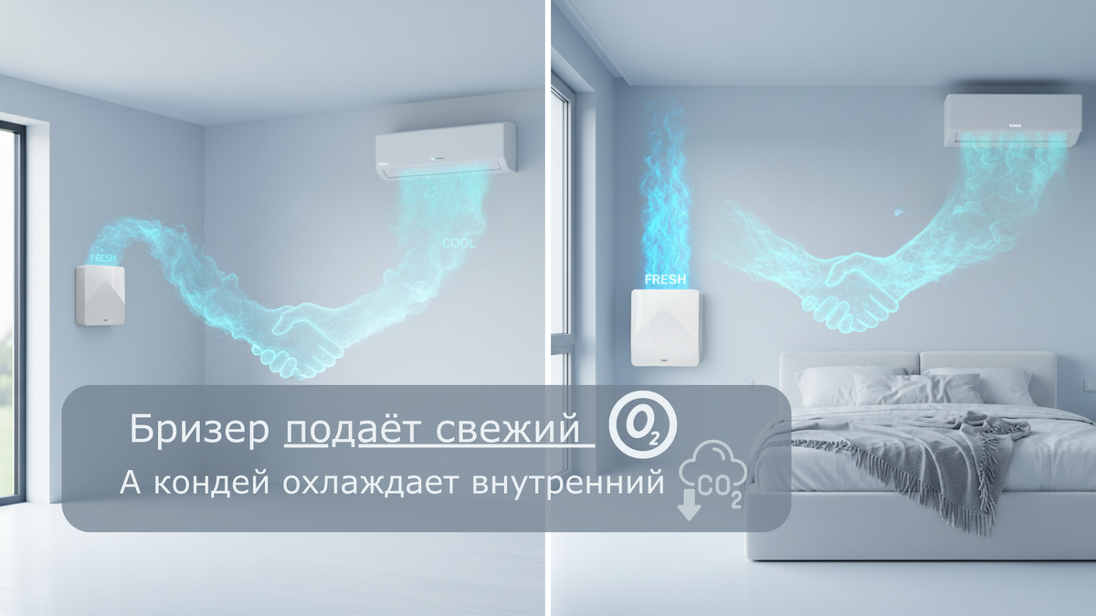 Кондиционер и бризер — это не конкуренты, а лучшие друзья, которые в паре создают микроклимат уровня пятизвездочного отеля прямо у вас дома.