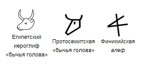 Версия образования знака "алеф" от древнеегипетской пиктограммы
