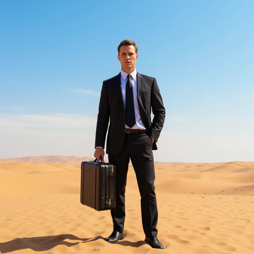 Солидный мужчина в пустыне.