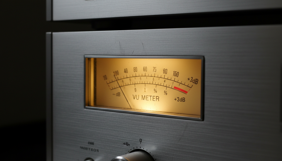 Стрелочные индикаторы уровня записи советского магнитофона в темноте