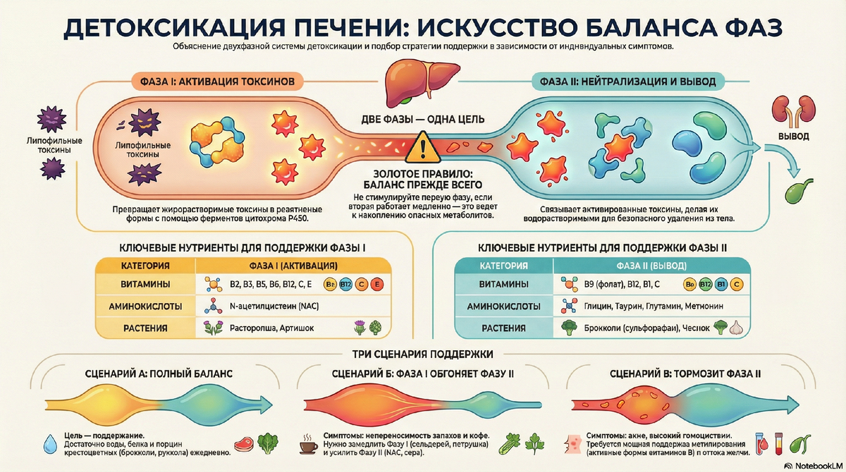 Фазы детоксикации печени и сценарии их дисбаланса