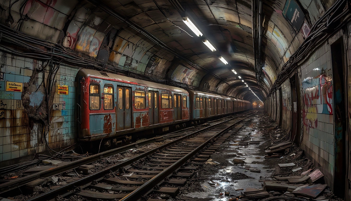 Поезд необъяснимым образом оказался вмурован в стену.