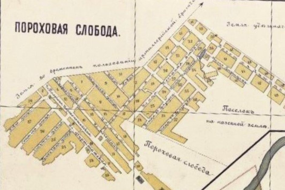    Пороховую слободу на карте 1912 года рисуют отдельно, вне города. взято с сайта commons.wikimedia.org (общественное достояние)