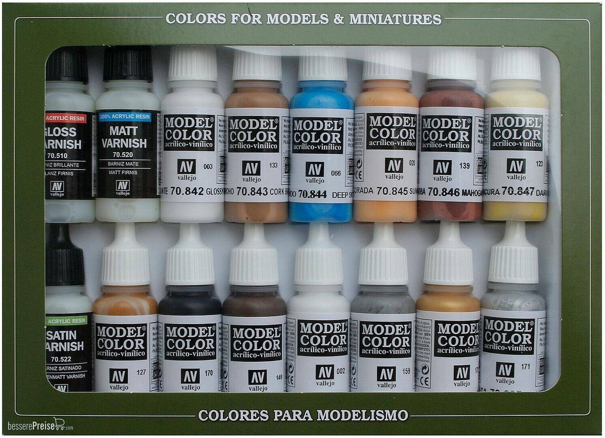 Vallejo 770102 16 банок из которых 2 лака и металлик