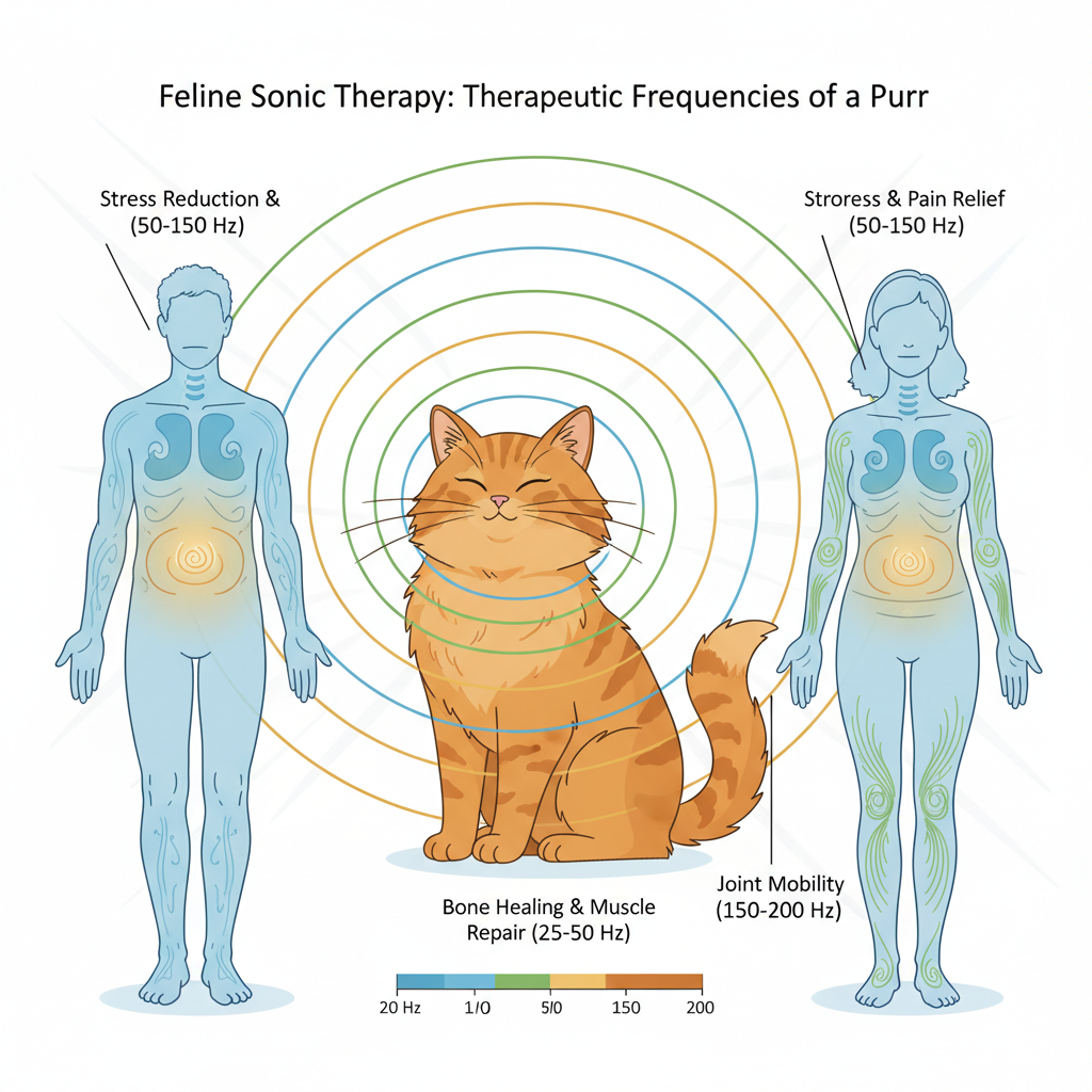 Мурлыканье кота генерирует звуковые волны определённой частоты, что благоприятно отражается на здоровье человека