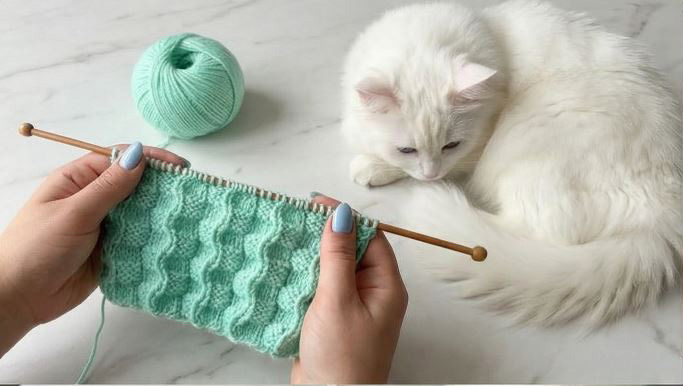 Объёмный двусторонний 3D‑узор спицами: “гармошка”, которая греет лучше пледа 🙂