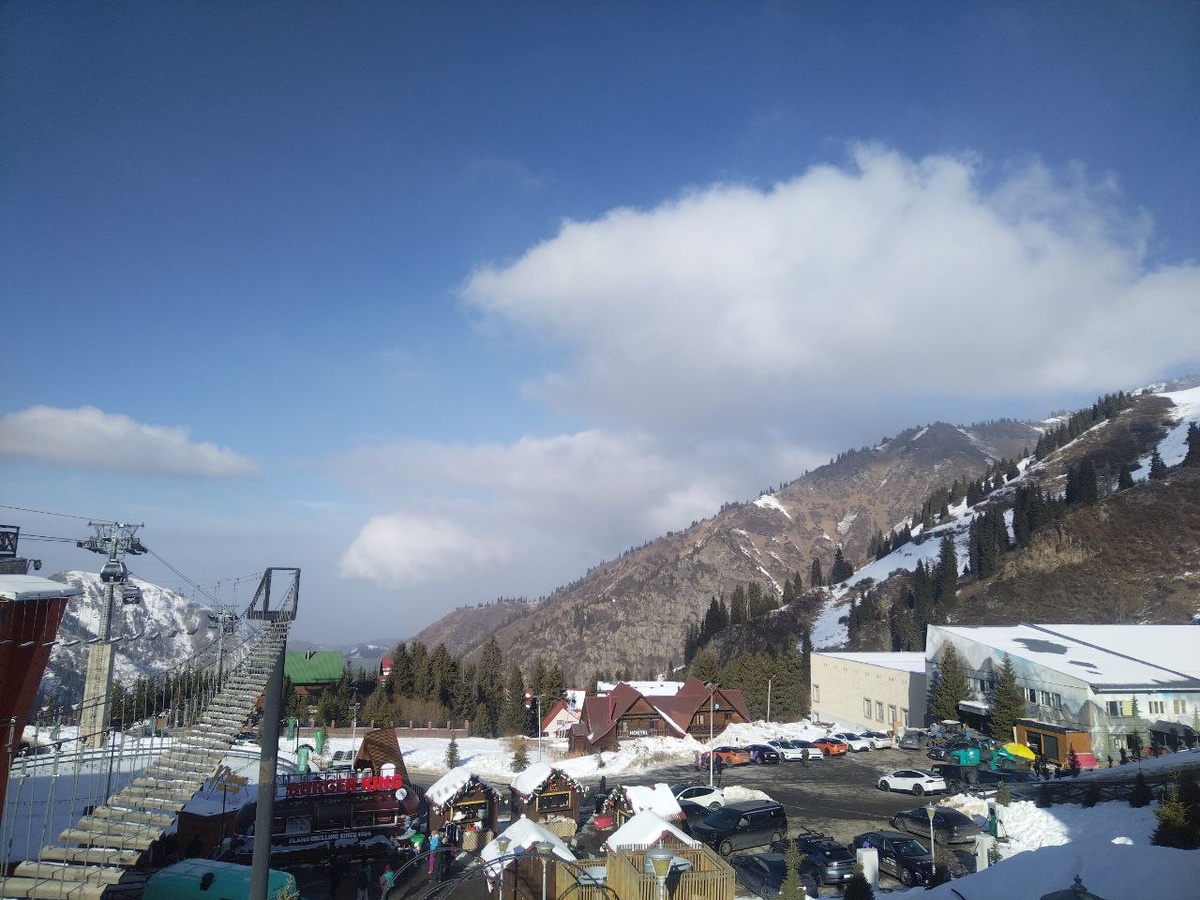 Это фото я сделал на Шымбулаке 4 января 2026 г., в фазе "затянувшейся поздней осени". Вы можете заметить: снегом покрыты не все горы! Как бы не пришлось горнолыжному курорту самому снег генерировать!