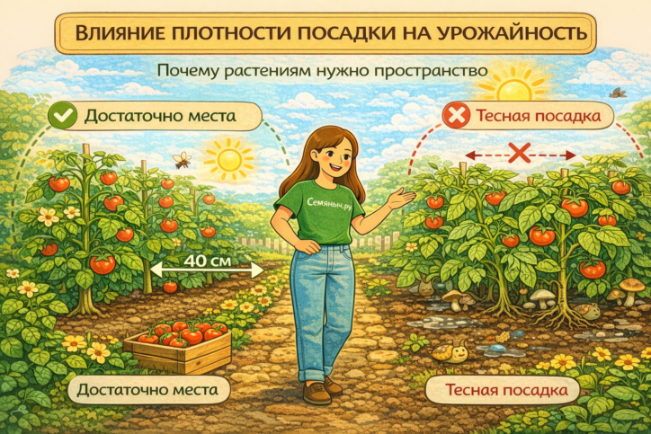 Равномерные и свободные посадки здоровых растений на участке