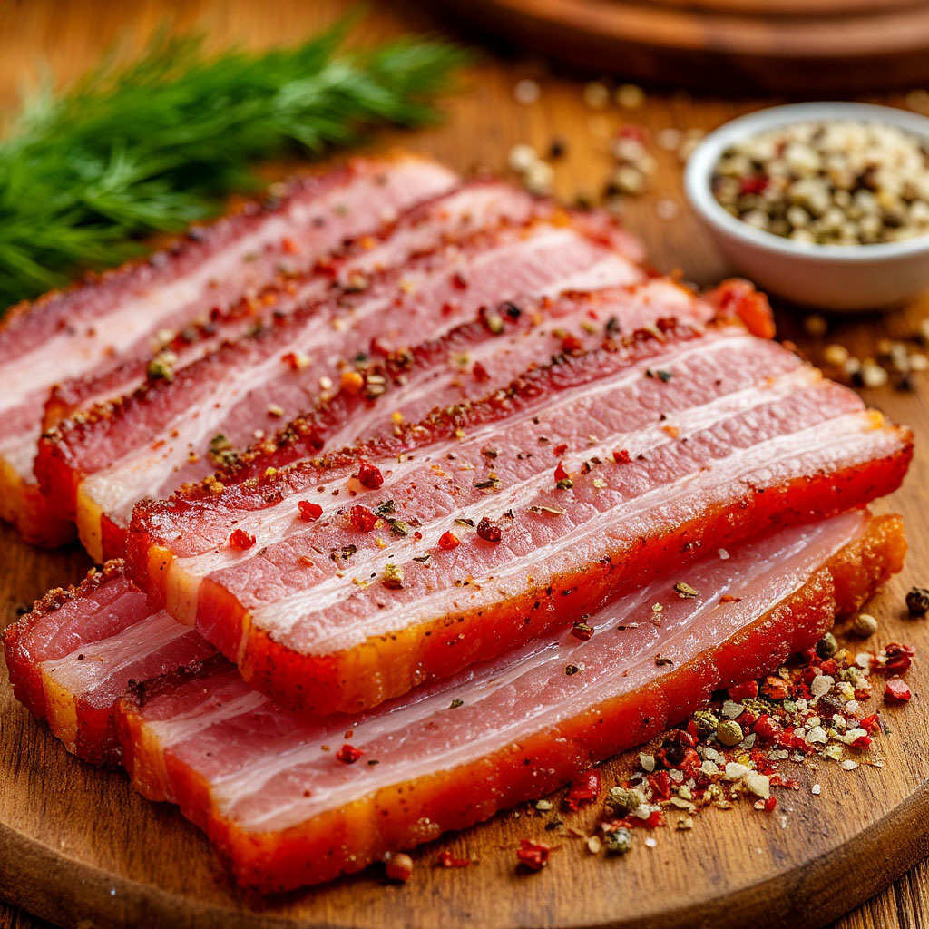 Острое сало с чесноком и перцем