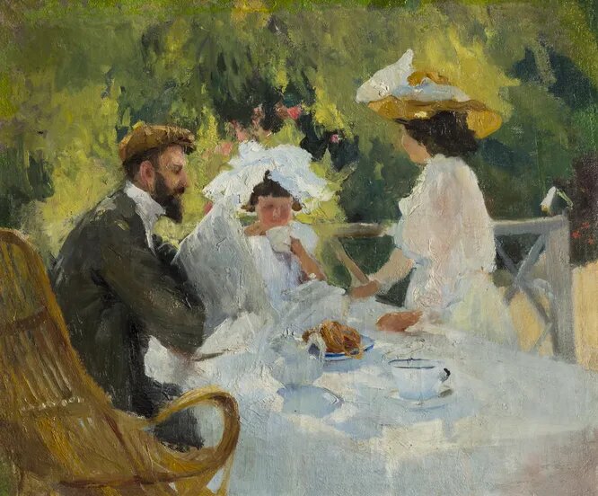    Ольга Делла-Вос-Кардовская. На террасе. Чаепитие. 1900-е   
undefined