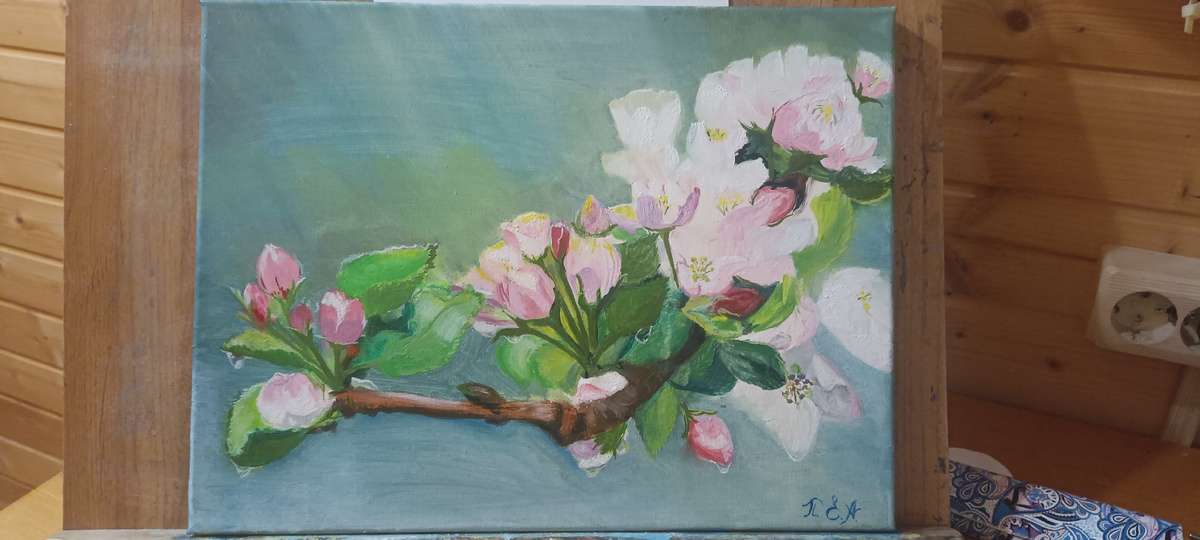 Картина Цветущая яблоня, 30*40 см, масло. Художник Поспелова Евгения 