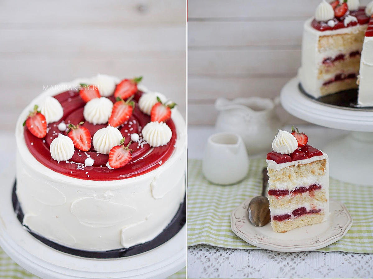 Торт с клубникой и йогуртовым муссом с сайта Marybakery.ru