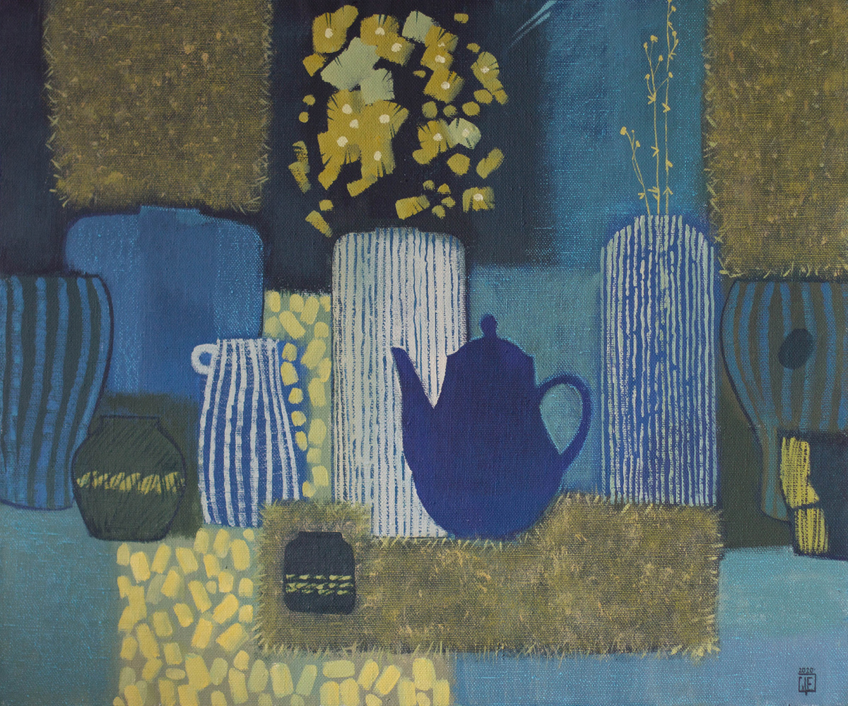 Щепина Е.А. Золотые цветы. Зеленый содружественен своим комплиментарным цветам и в этой среде будто рыба в воде. 