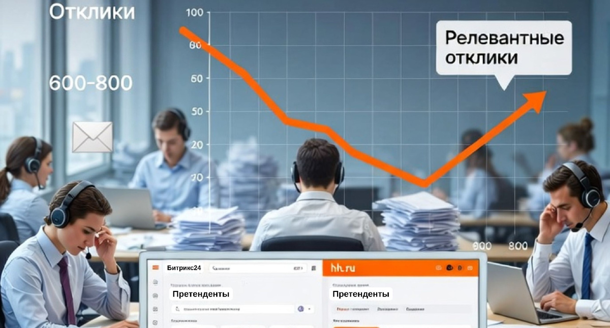 Битрикс24 + hh.ru: как сократить 1000+ откликов в день до 600–800 релевантных и сэкономить HR 10–15 часов в неделю