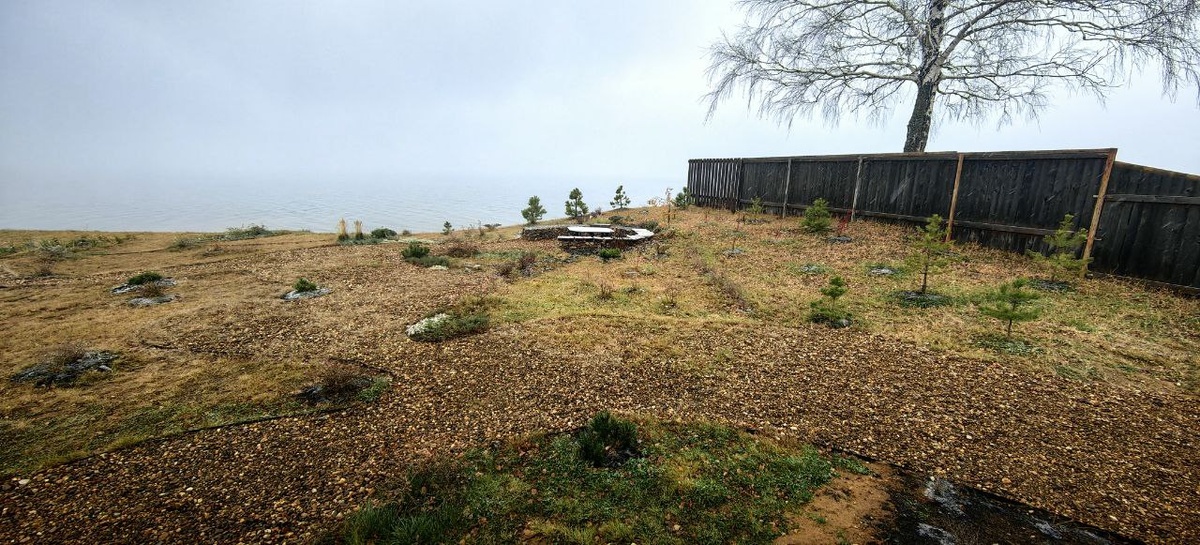 Весьма активно поработали в рекреационной зоне участка - здесь закончили оформление дорожек гибким бордюром, засыпали их осевом гравия с реки (да, у нас прямо перед участком на берегу намывает косы отсева). Катя титанически возилась размножением и рассадкой многолетников и местами они здорово прижились