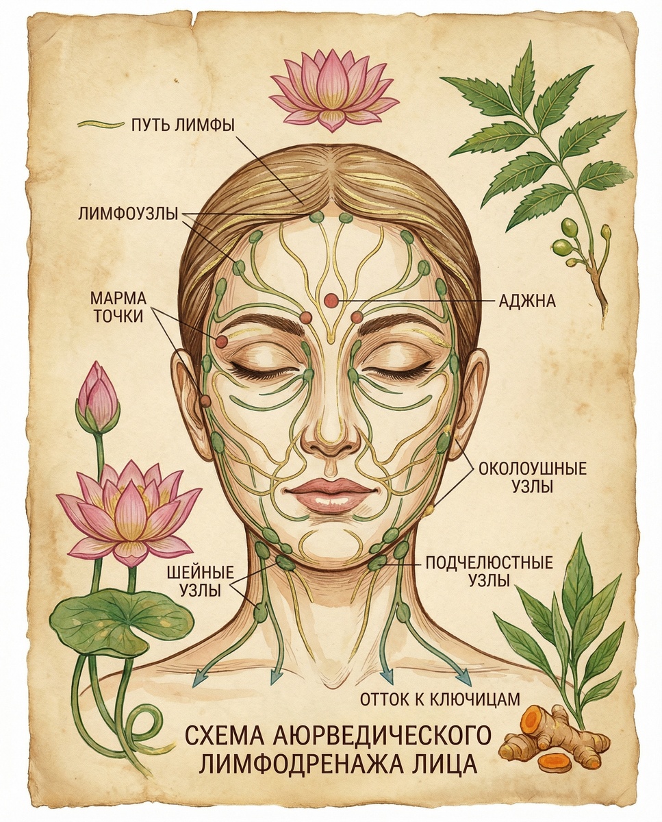 схема аюрведического лимфодренажа лица
