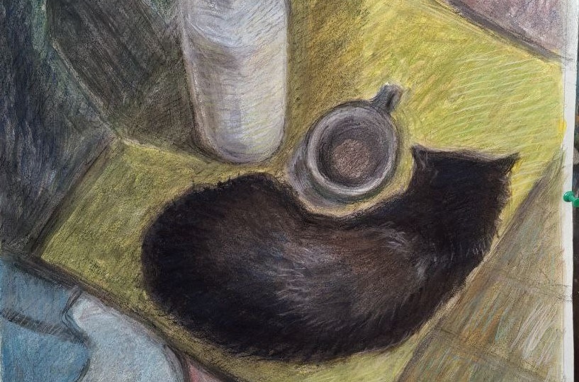 Как я рисовала пастелью натюрморт с котом.