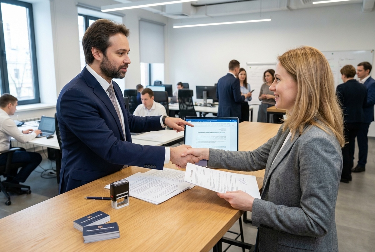 срок возврата банковской гарантии — предприниматель изучает условия контракта за рабочим столом