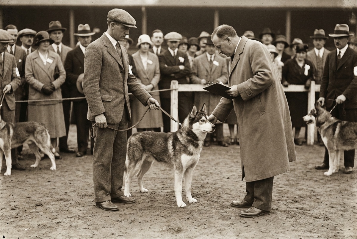 Упряжка сибирских хаски мчится по снежной тропе, Аляска, начало XX века