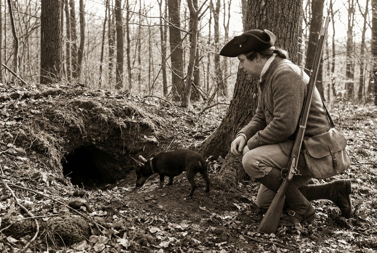 Такса охотится в лесу, Германия, XIX век, гравюра