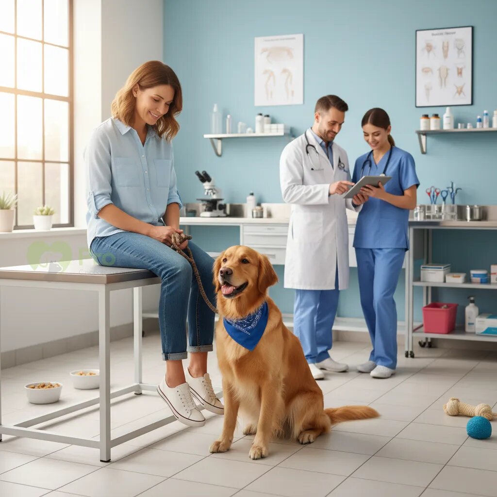 Собака с хозяином в ветеринарной клинике