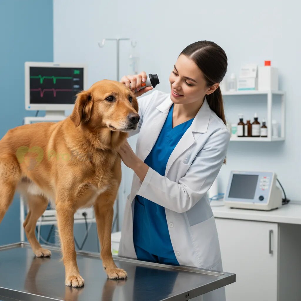 Ветеринар осматривает собаку на столе