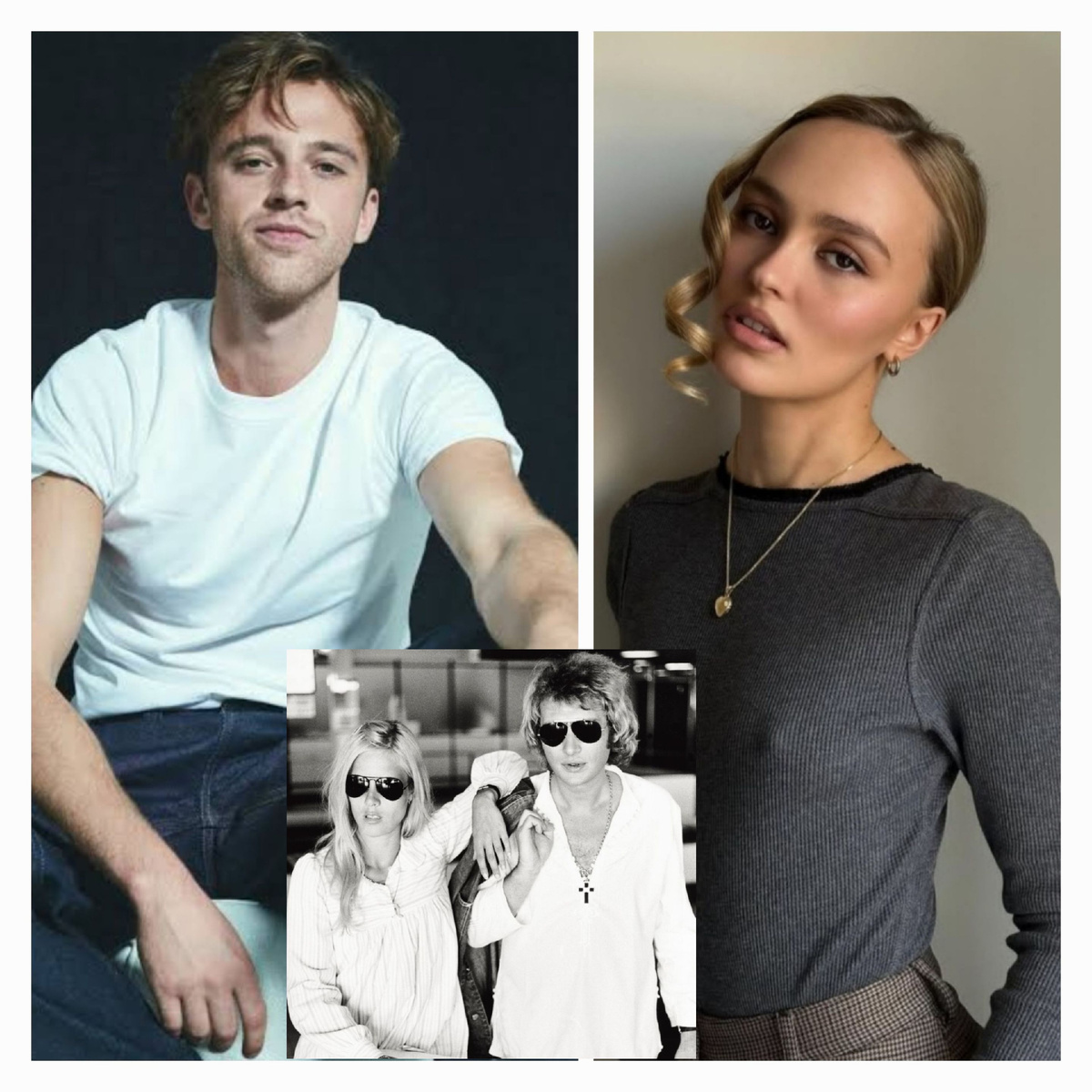 Актеры Бенджамeн Вуазен и Лили-Роуз Депп; Джонни Холлидей и Сильви Вартан. Материал: из сети, Bruce Scarlett и Vogue France.