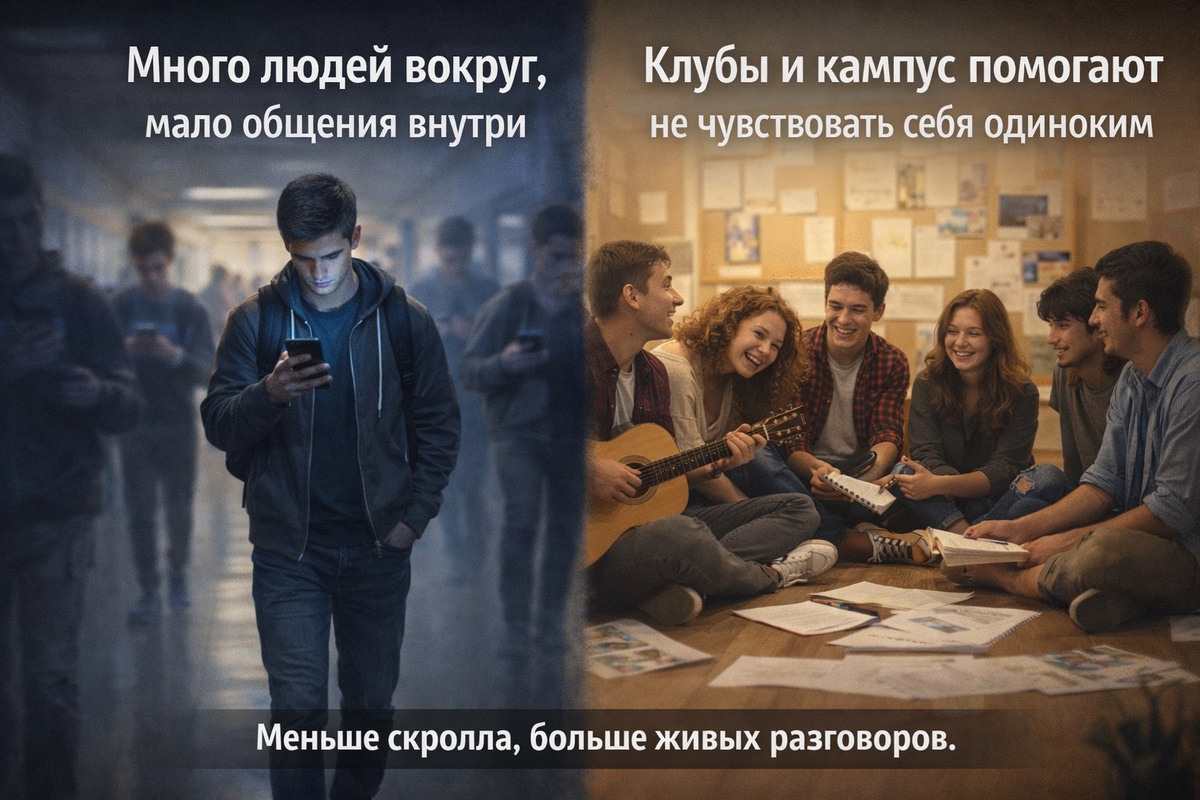 Много людей вокруг, мало общения внутри