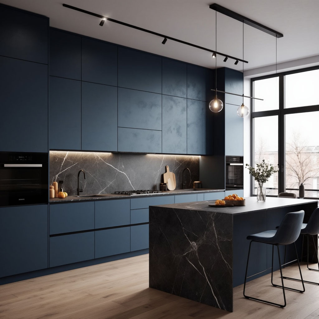 Тёмный цвет сделает маленькую кухню ещё меньше, но если очень хочется — пусть он будет матовым.