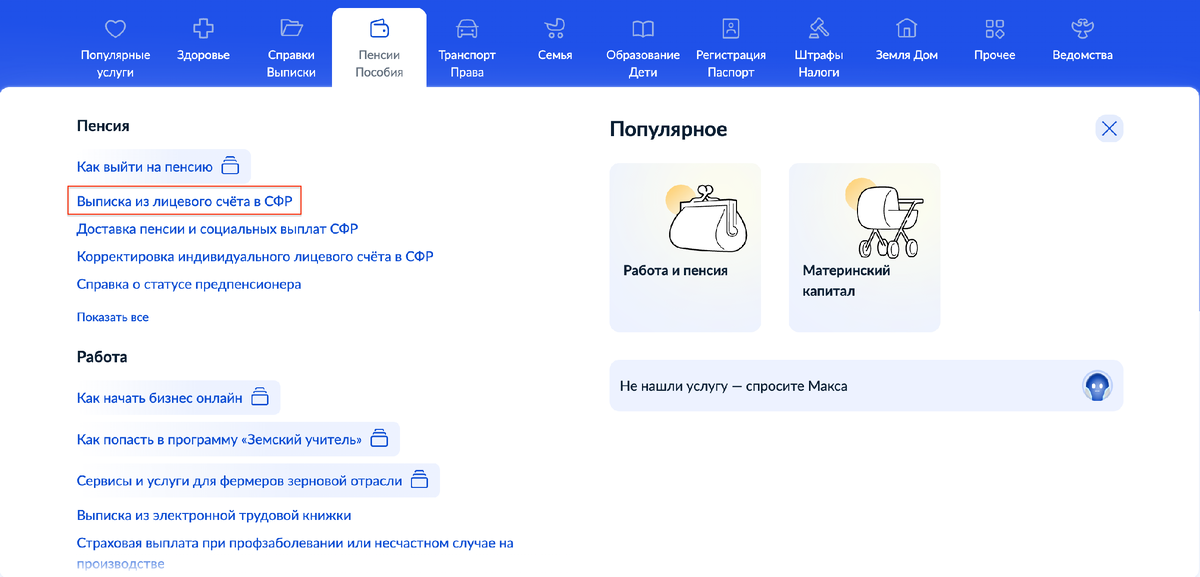 Выписка СФР о состоянии лицевого счета