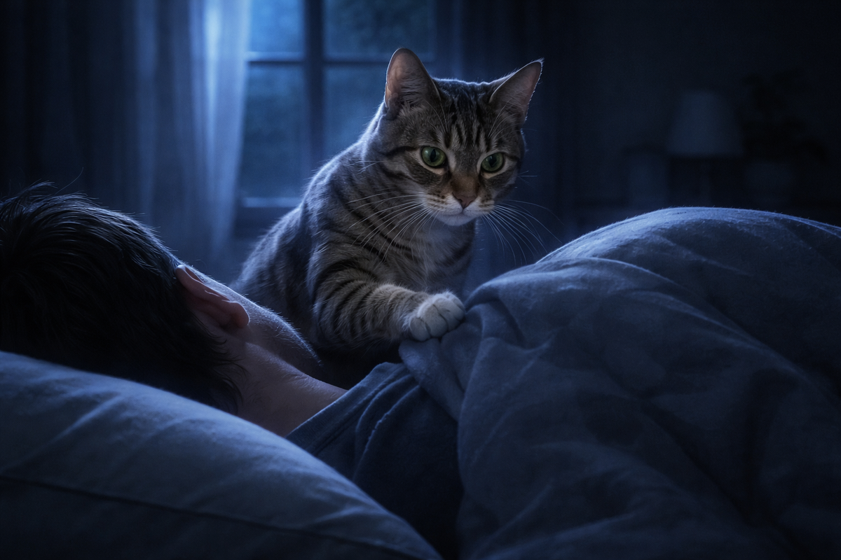 Ночная побудка выглядит странно, но часто это кошачья попытка навести порядок.