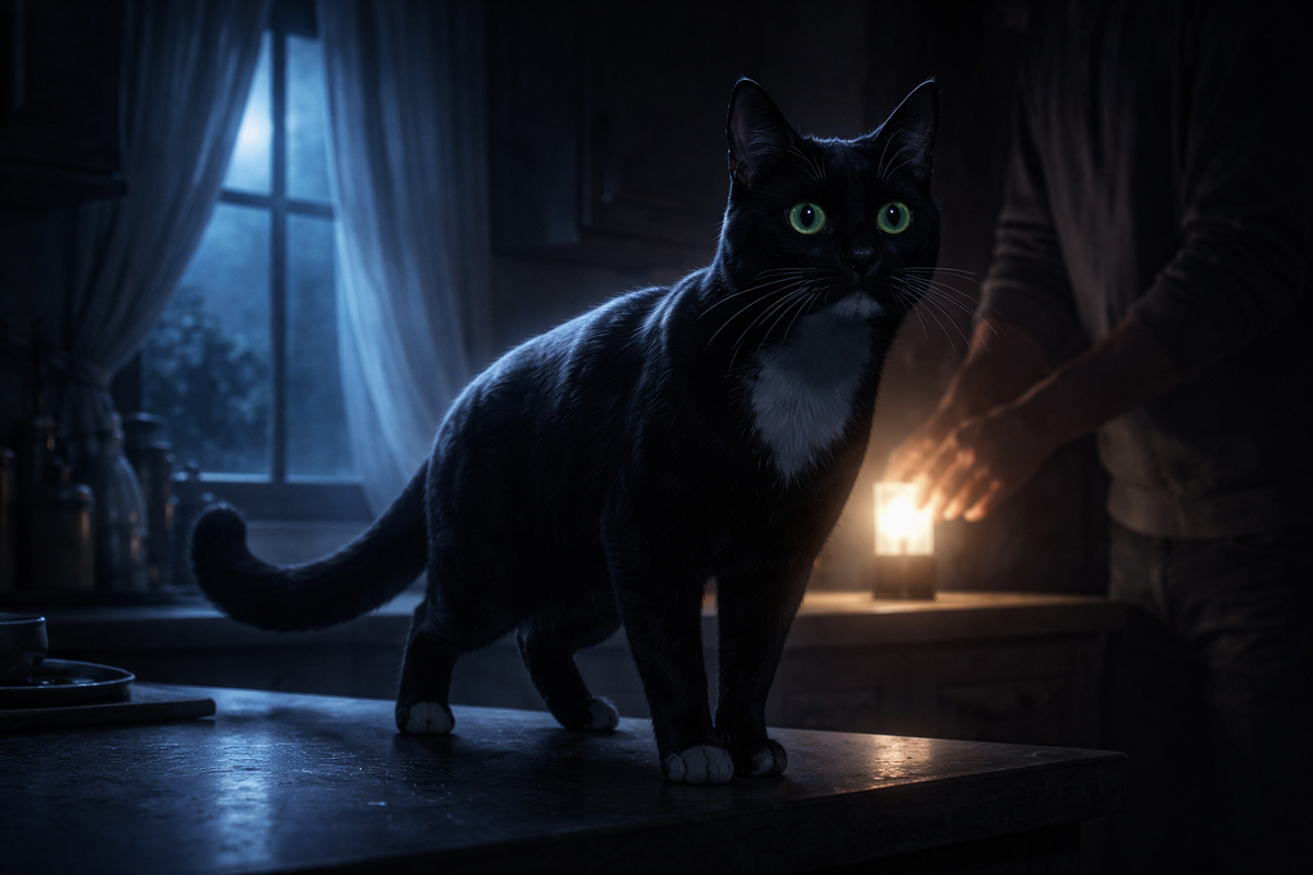 Шорох у окна кажется мелочью, а кошка зовёт проверить вместе, чтобы стало спокойнее.