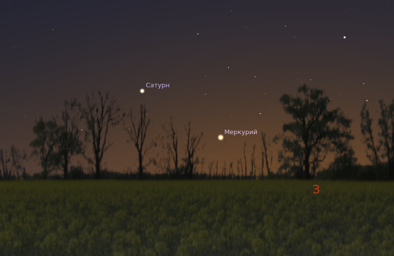 Сатурн и Меркурий на небе в 20-х числах февраля