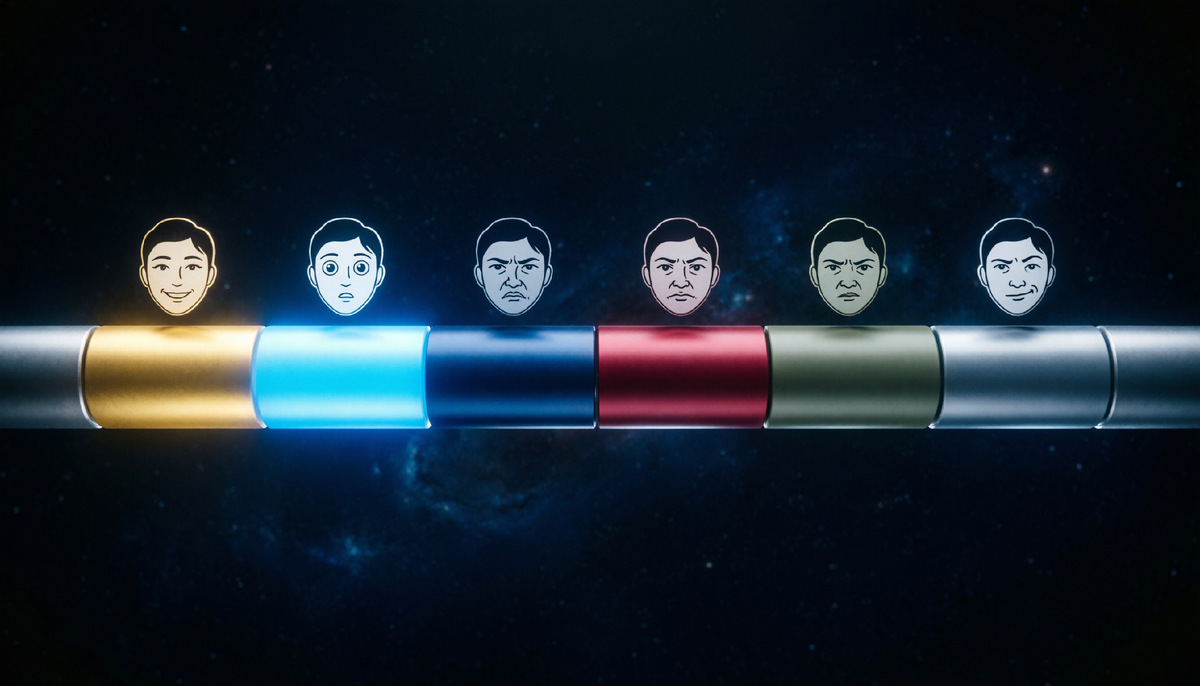 Вудвортс выстроил эмоции в линейную шкалу. Она объясняла, почему «соседи» путаются, но оставляла вопрос: а что с теми, кто далеко, но явно связан? Реконструкция Qwen