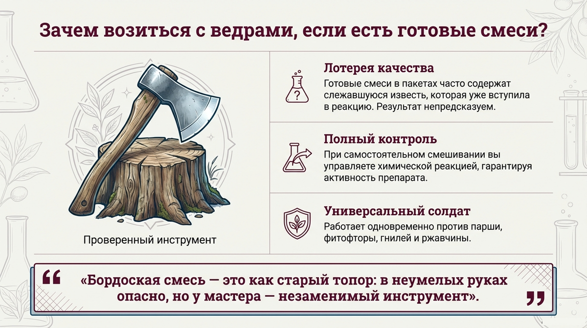 Бордоская смесь — это как старый добрый топор: можно дрова рубить, а можно ногу оттяпать, если не умеешь