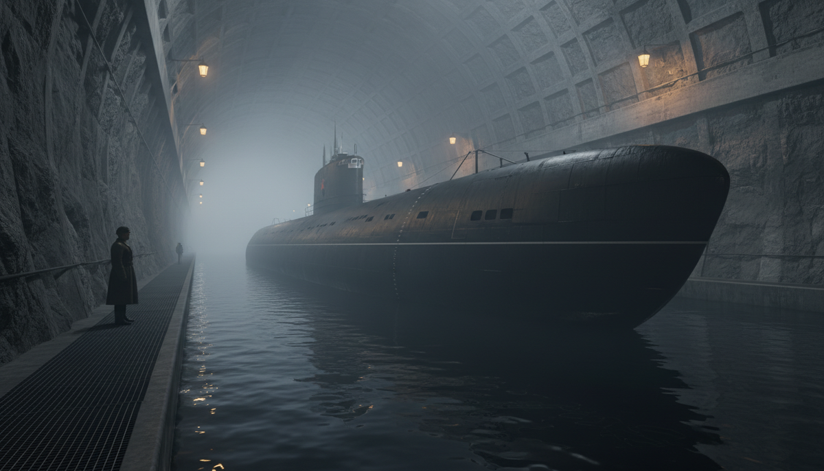 Советская подводная лодка в подземном канале секретного объекта 825ГТС в Балаклаве