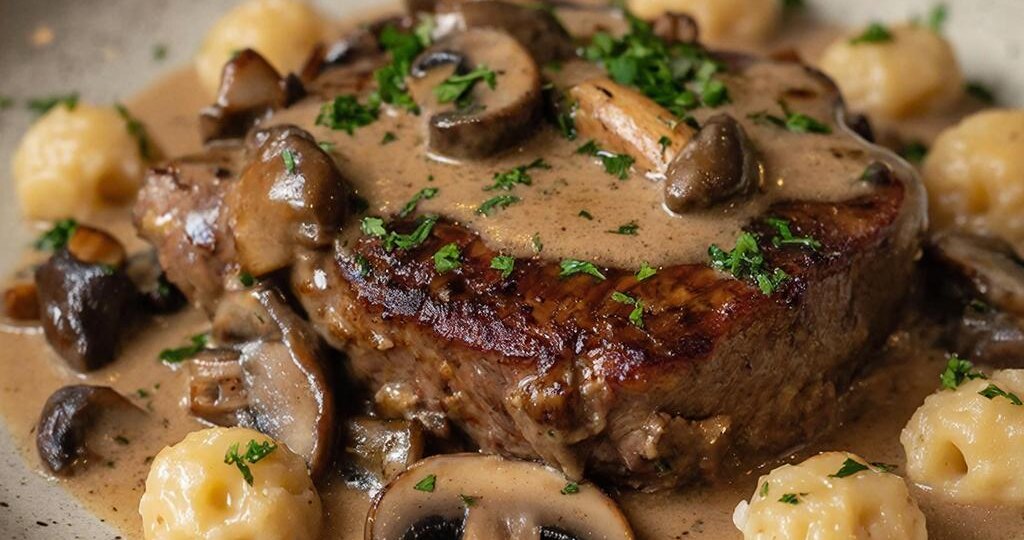 Оссобуко из телятины с лесными грибами и гречневыми ньокки