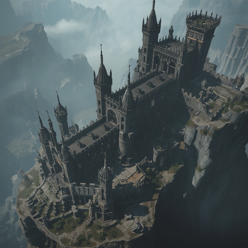 Нейросеть  попыталась воссоздать общий план столицы Лордрана. Вид с высоты птичьего полета.