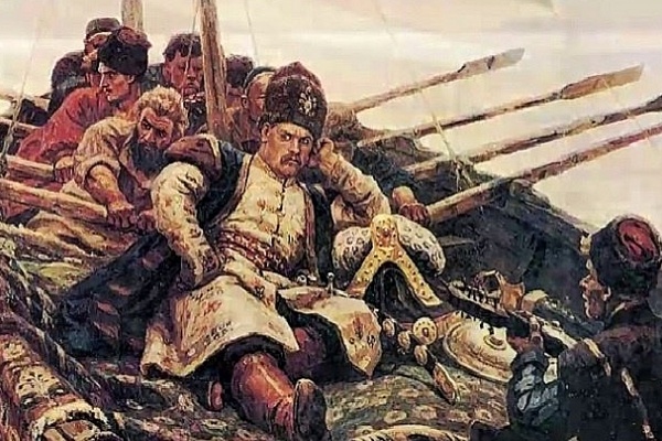 Стенька Разин в челне. Выплывает "из-за острова на стрежень"