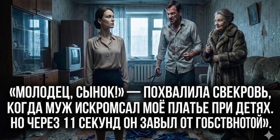 «Молодец, сынок!» — похвалила свекровь, когда муж искромсал моё платье при детях. Но через 11 секунд он завыл от собственной глупости