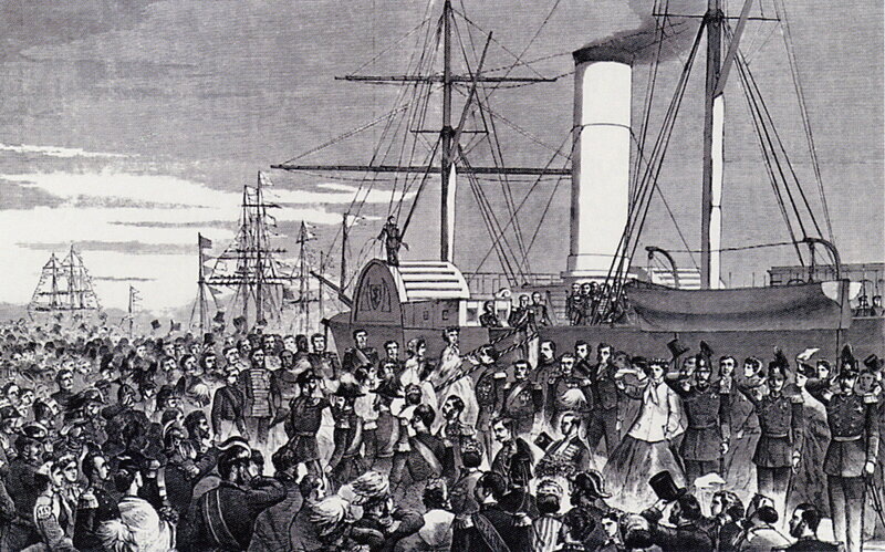 Приезд принцессы Дагмар 14 сентября 1866 г. в Кронштадт на пароходе "Шлезвиг". Из датского журнала "Illustreret Tidende"