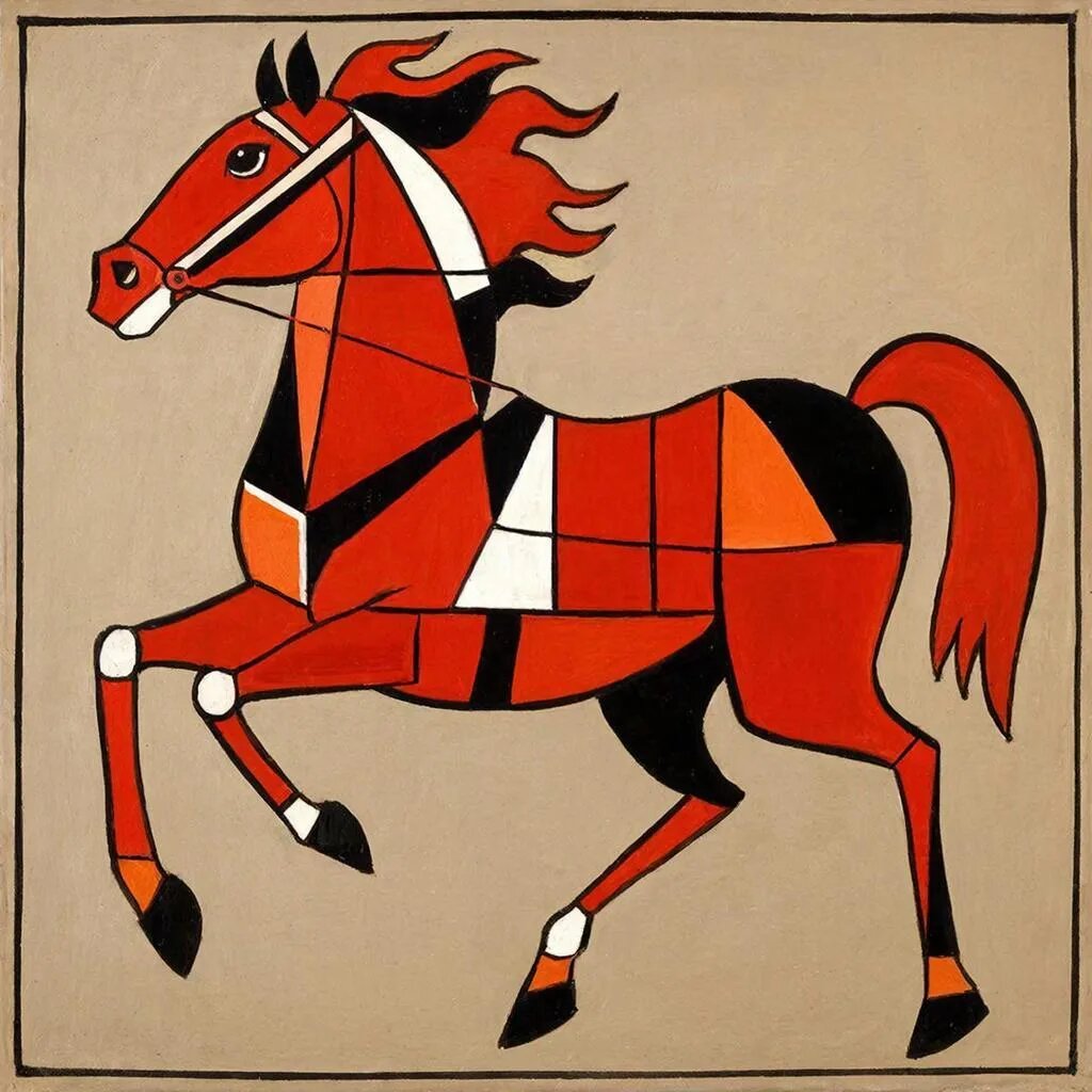 Красная Огненная Лошадь. Иллюстрация сгенерирована нейросетью